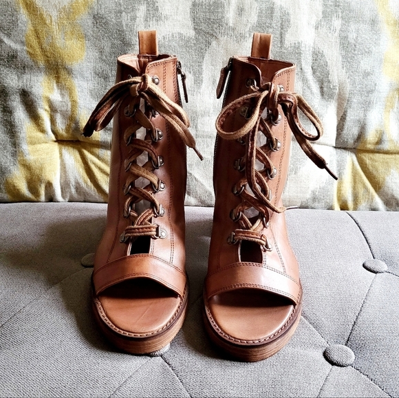 Vintage Foundry Co Odette Lace Up Mid Calf Peep Toe Boot Size 8 - Picture 4 of 16